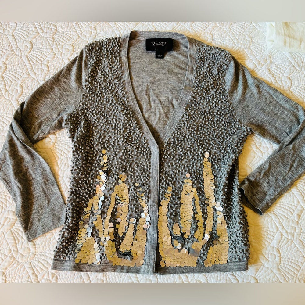 St. John couture wool, silk, cashmere sequin cardigan